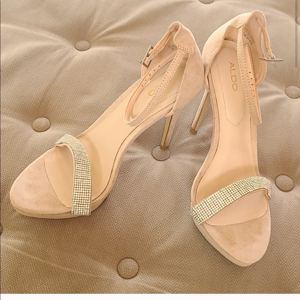 Aldo Suede Rhinestone Strappy High Heel Pumps